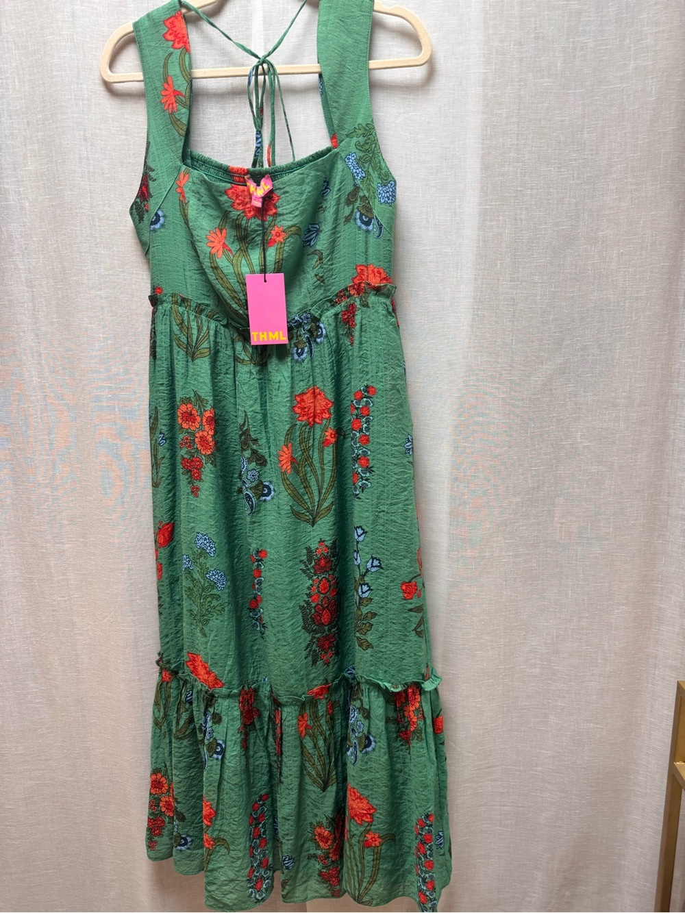 THML Teal Floral Dress with Red and Coral Blooms - Picture 1 of 3